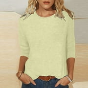 Wiyuqeen Womens Going Out Tops Trendy Solid Color 3/4 Sleeve Crew Neck Shirts Casual Basic Summer Tees Blouses Baggy Soft Trendy T-shirts 2024